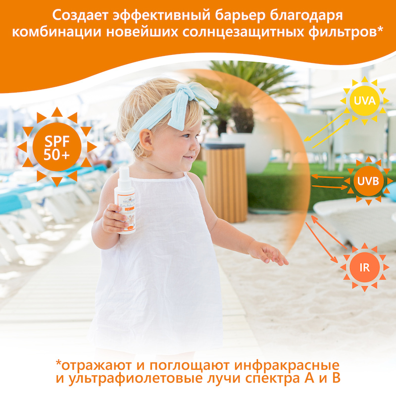 Солнцезащитное молочко-спрей с высоким фактором защиты SPF 50+ (Sole Bimbi) - 100 мл. Фото №2 Солнцезащитное молочко-спрей с высоким фактором защиты SPF 50+ (Sole Bimbi) - 100 мл. Фото №2