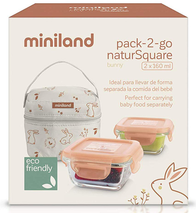Термосумка Miniland Pack-2-Go Natursquare с 2 вакуумными контейнерами, 2х160 мл [207665]. Фото №3