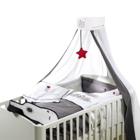 Комплект белья из 4-х предметов Rock Star Baby, серый/белый: пододеяльник 100х135, наволочка 40х60, бампер, балдахин Комплект белья из 4-х предметов Rock Star Baby, серый/белый: пододеяльник 100х135, наволочка 40х60, бампер, балдахин