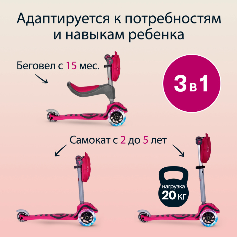 Трехколесный самокат-трансформер 2в1 SmarTrike  T1 Scooter c сумочкой. Фото №2