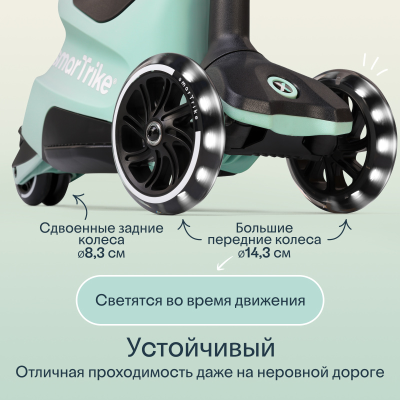 Растущий складной трехколесный самокат-трансформер 3в1 SmarTrike Xtend Scooter ride-on с ручкой. Фото №4
