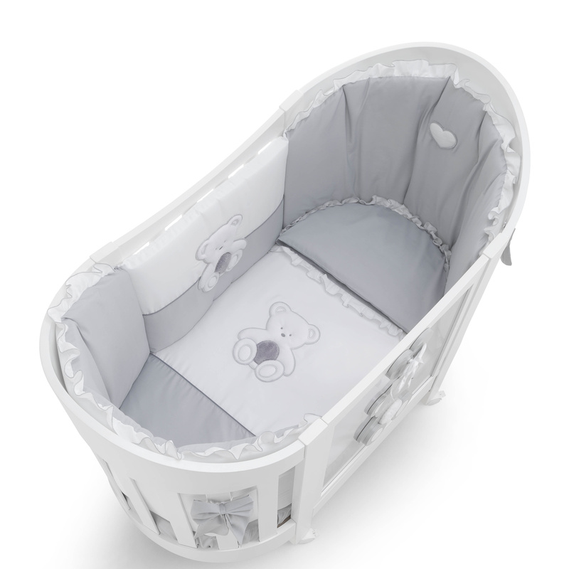 Детская кровать Peluche Oval, белый/серый (в комплекте с матрасом и комплектом белья). Фото №1 Детская кровать Peluche Oval, белый/серый (в комплекте с матрасом и комплектом белья). Фото №1