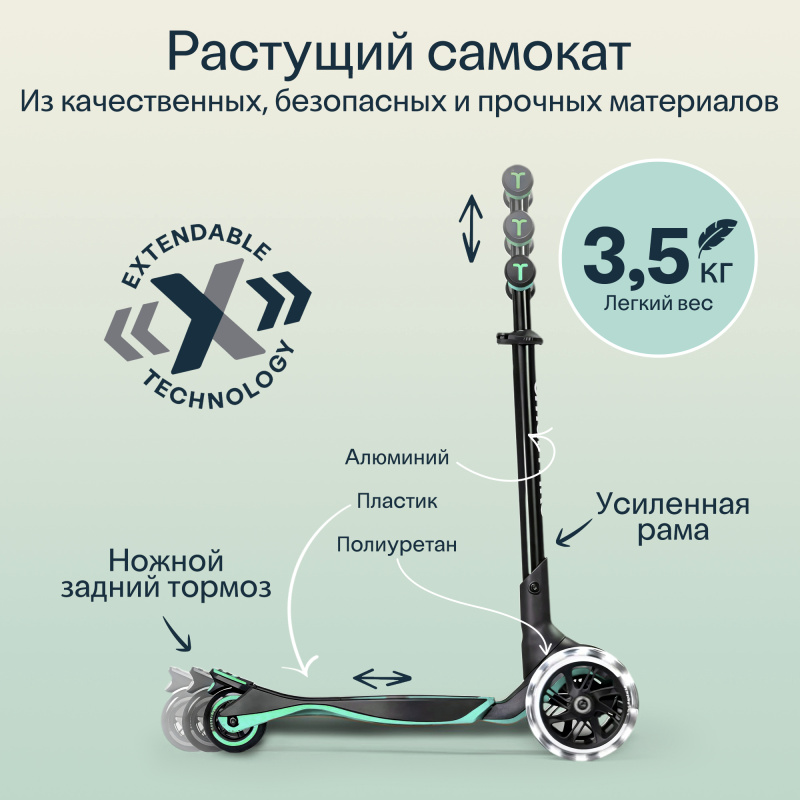 Растущий складной трехколесный самокат-трансформер 3в1 SmarTrike Xtend Scooter ride-on с ручкой. Фото №9