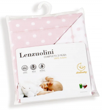 Комплект белья из 3-х предметов Italbaby (наволочка, 2 простыни) для люльки, розовый/ горошек Комплект белья из 3-х предметов Italbaby (наволочка, 2 простыни) для люльки, розовый/ горошек