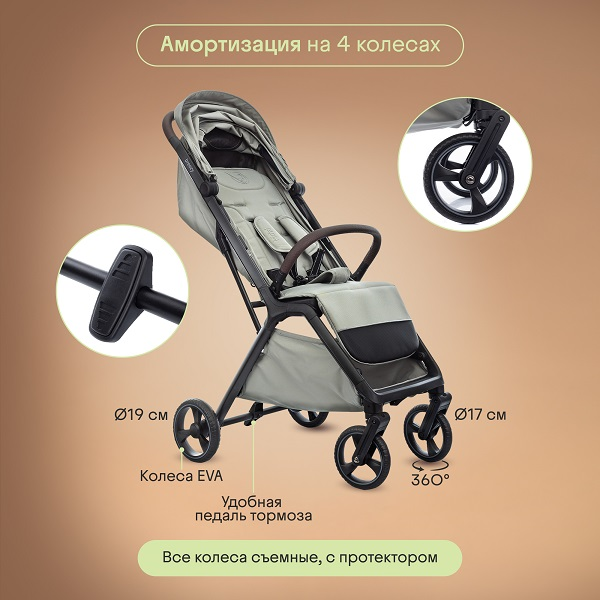 Детская прогулочная коляска KIDZI Breezy, Beige_DIS. Фото №4 Детская прогулочная коляска KIDZI Breezy, Beige_DIS. Фото №4