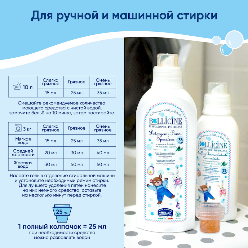Натуральное жидкое средство для стирки детского белья (Bollicine) - 1000 мл. Фото №6 Натуральное жидкое средство для стирки детского белья (Bollicine) - 1000 мл. Фото №6