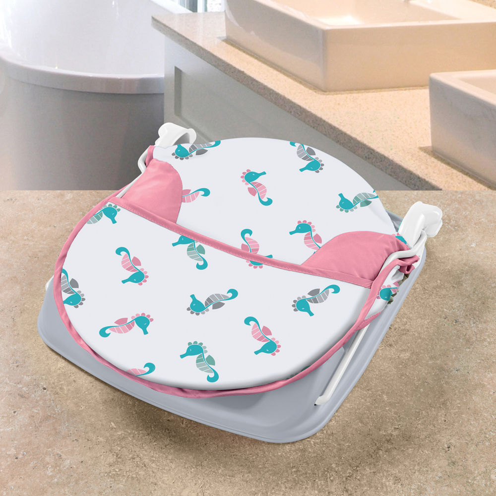 Лежак с подголовником для купания Deluxe Baby Bather, морские коньки/розовый. Фото №3