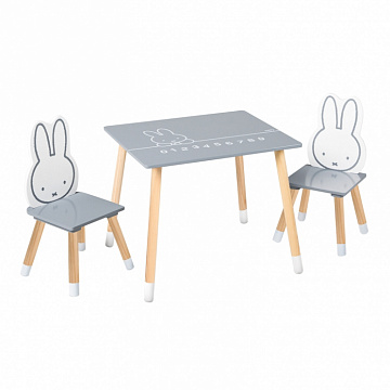 Комплект детской мебели Miffy: стол + 2 стульчика, серый/белый/натуральный Комплект детской мебели Miffy: стол + 2 стульчика, серый/белый/натуральный
