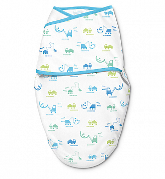Конверт на липучке Swaddleme®Luxe Whisper Quiet, размер S/M, голубые/зеленые машинки Конверт на липучке Swaddleme®Luxe Whisper Quiet, размер S/M, голубые/зеленые машинки