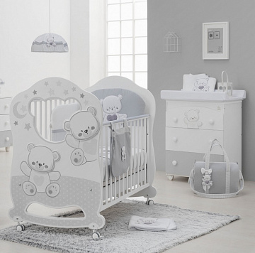 Комплект №4 Italbaby Jolie (Кровать Baby Jolie, пеленальный комод, комплект белья), белый/серый Комплект №4 Italbaby Jolie (Кровать Baby Jolie, пеленальный комод, комплект белья), белый/серый